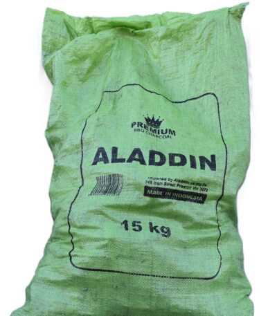 Aladdin Lump Charcoal 15kg premium natural hardwood lump charcoal for BBQ grills, smokers, charcoal barbecues, and outdoor cooking.