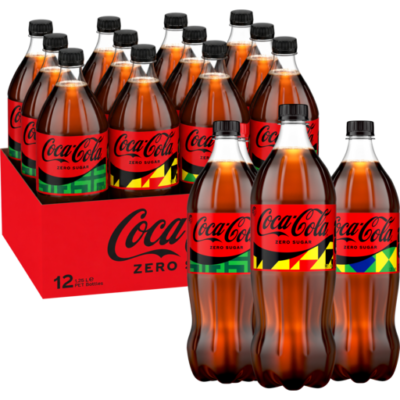 Coca-Cola Zero Sugar bottle 1.25L Coca-Cola Zero Sugar 1.25L bottle close-up Pack of 12 Coca-Cola Zero Sugar 1.25L bottles