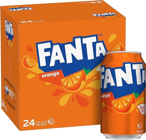 Fanta Orange can 375ml Fanta Orange 375ml can close-up Pack of 24 Fanta Orange cans 375ml