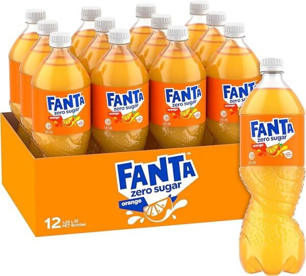 Fanta Orange PET bottle 1.25L Fanta Orange 1.25L bottle close-up Pack of 12 Fanta Orange PET 1.25L bottles
