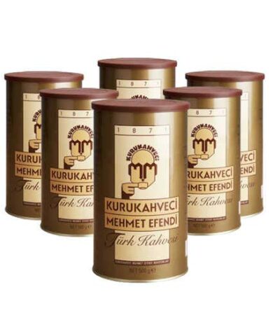 Mehmet Efendi Turkish Coffee 500g bag Mehmet Efendi Turkish Coffee close-up Pack of 6 Mehmet Efendi Turkish Coffee 500g bags