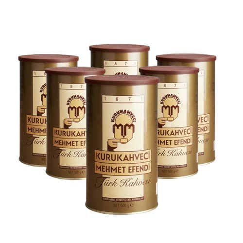 Mehmet Efendi Turkish Coffee 500g bag Mehmet Efendi Turkish Coffee close-up Pack of 6 Mehmet Efendi Turkish Coffee 500g bags