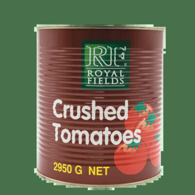 RF Crushed Tomato 3kg tin RF Crushed Tomato tin close-up label Pack of 6 RF Crushed Tomato 3kg tins