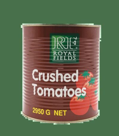 RF Crushed Tomato 3kg tin RF Crushed Tomato tin close-up label Pack of 6 RF Crushed Tomato 3kg tins