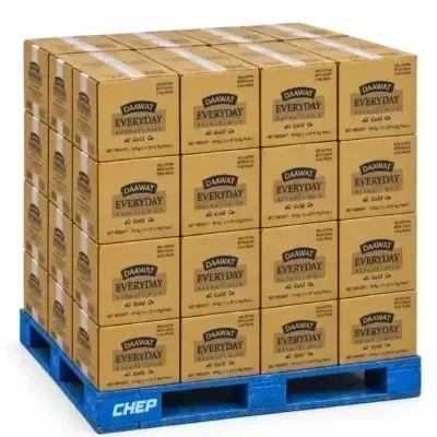 Daawat Everyday rice pallet illustration with standard 5kg basmati rice bags