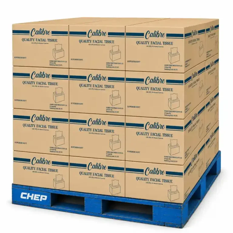Calibre facial tissues pallet illustration with 2 ply 180 sheet tissue cartons