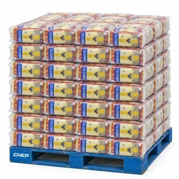 Mahmood Classic basmati rice pallet illustration with red 4.5kg rice pouches