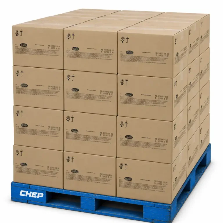 Rozan sunflower oil pallet illustration with cartons of 4 x 5L
