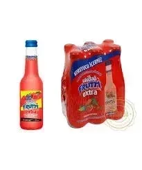 Red pomegranate Frutti Extra bottle and multipack on white